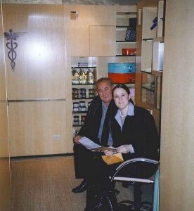 Margaret Lora with her father at Ajune medi-spa, early 2000s.